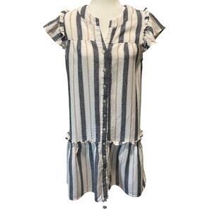 Cynthia Rowley Linen Blend Shirtdress Sz S Striped Ruffle Flutter Sleeves Beachy
